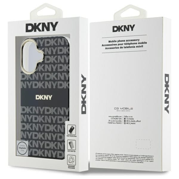 DKNY Repeat Texture Pattern With Randigt skal till iPhone 16, svart