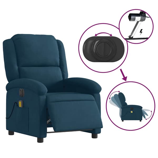 vidaXL Elektrisk vilfåtölj med massagefunktion blå sammet
