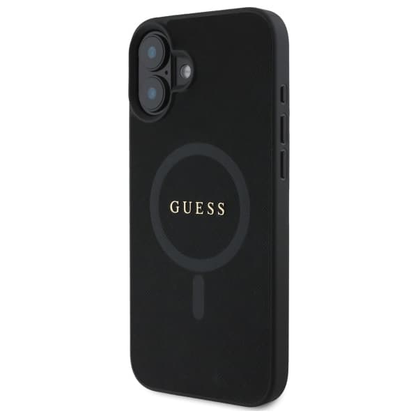Guess Saffiano Classic Logo MagSafe-etui til iPhone 16, sort