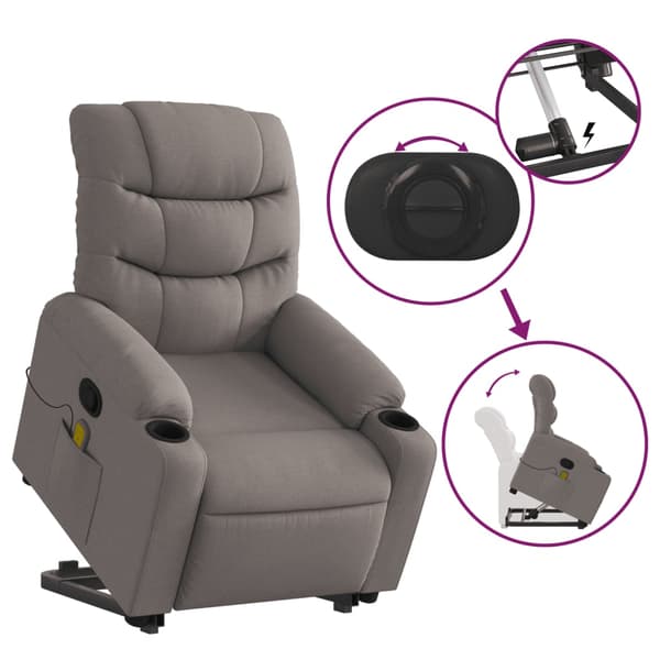 vidaXL Lyftbar massagefåtölj, Taupe, Tyg