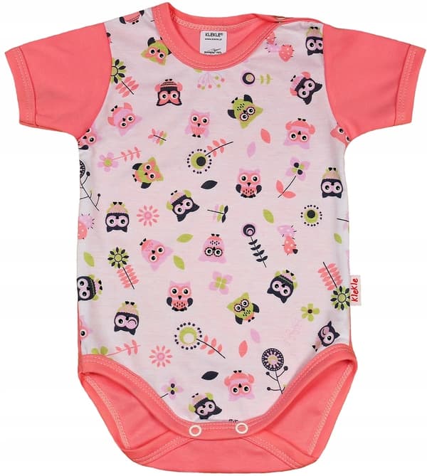 Kortärmad bodysuit 100% bomull ugglor ROSA storlek 56 klekle