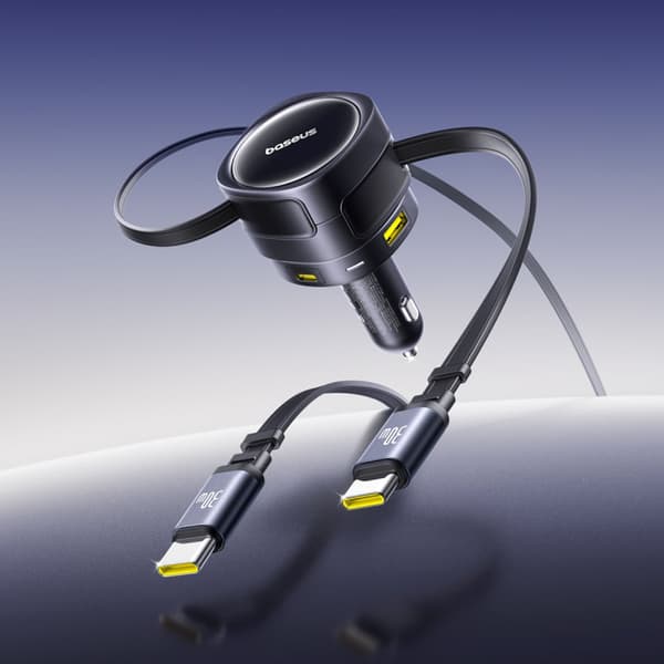 Billaddare med utdragbara kablar USB-C USB-A 90W