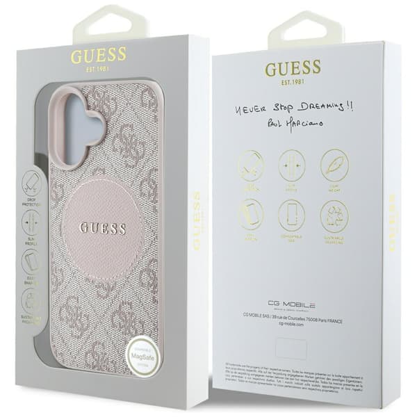 Guess 4G Circle Classic Logo MagSafe-etui til iPhone 16, lyserød
