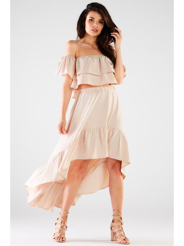 Sommar, asymmetrisk maxikjol, beige S/M