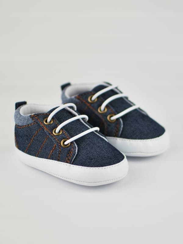 Marinblå eleganta barnsko i jeans 0/6 år