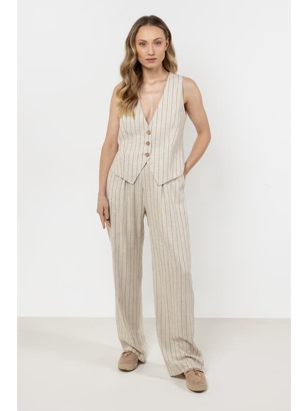 Vida linnebyxor med rand - beige M