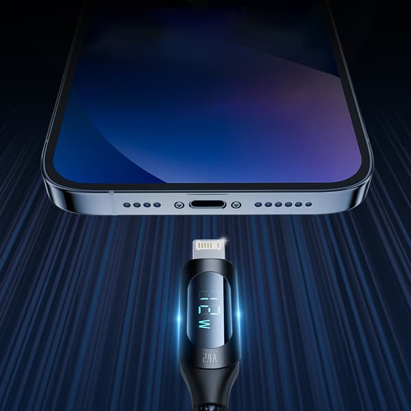 iPhone USB-A - Lightning-kabel med LED-skärm 2.4A 2m svart