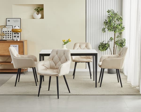JORK stol - beige sammet / svarta ben x 1