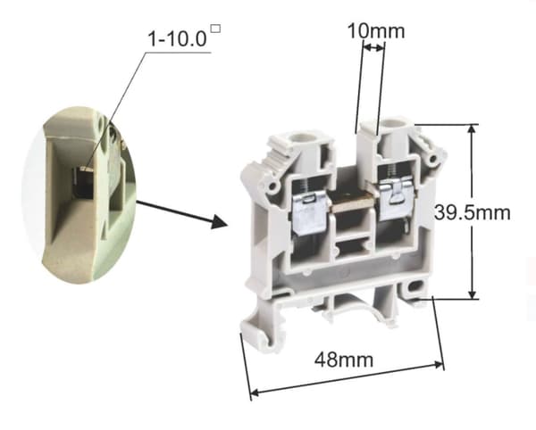 Gevindskinneforbindelse 10mm2 57A til TS32 TS35 skinne, gul SIMET