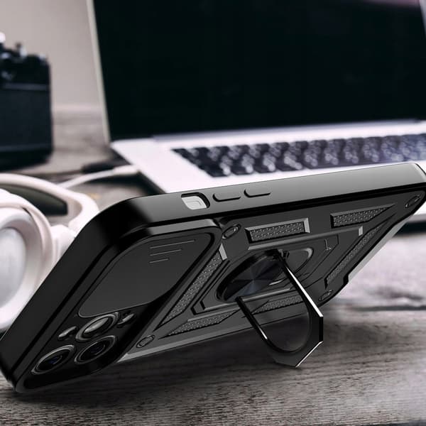 Etui til IPHONE 14 ARMOR SLIDE RING BAGSIDER + GLAS
