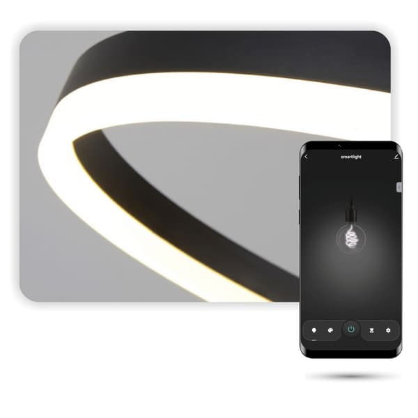 WiFi Tuya 60cm LED Rund Lampe Sort Hængende Ring Cirkel