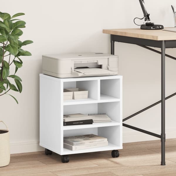 vidaXL printerstativ med hjul hvid 41x32x48 cm