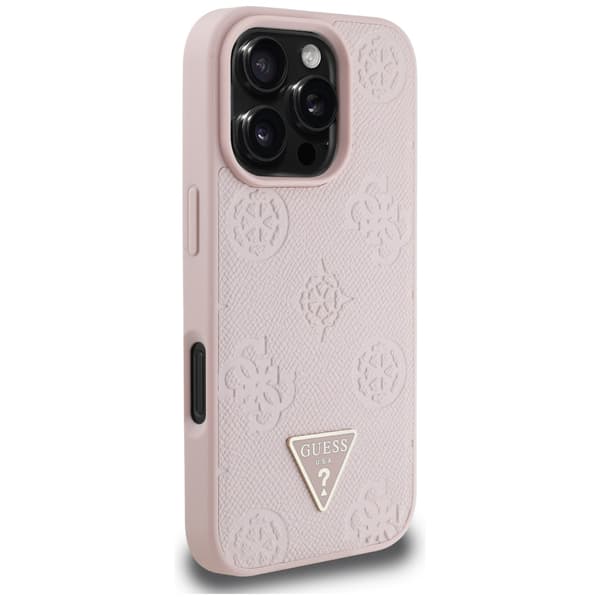 Guess Grained Hot Stamp Peony Pattern Triangle Logo MagSafe-cover til iPhone 16 Pro, lyserød