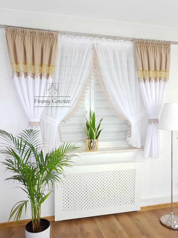 Gardin med draperier, dekorationsset - beige