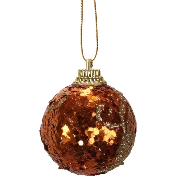 Sæt med 6 orange glitterkugler 6 cm