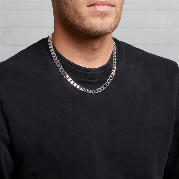 SØLVKÆDE Herre Kube 7mm Diamantkæde Fuld + GRATIS