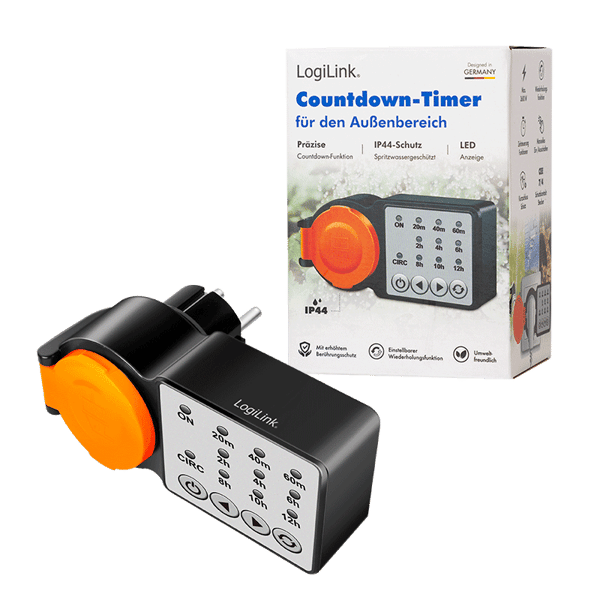 Timer Logilink IP44 CEE7/3 3600W 24h Extern timer Svart