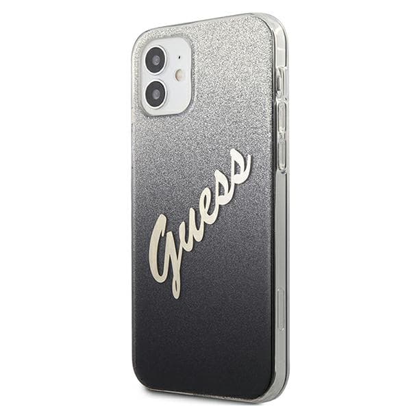 Guess Glitter Gradient Script -suojakuori iPhone 12 minille, musta