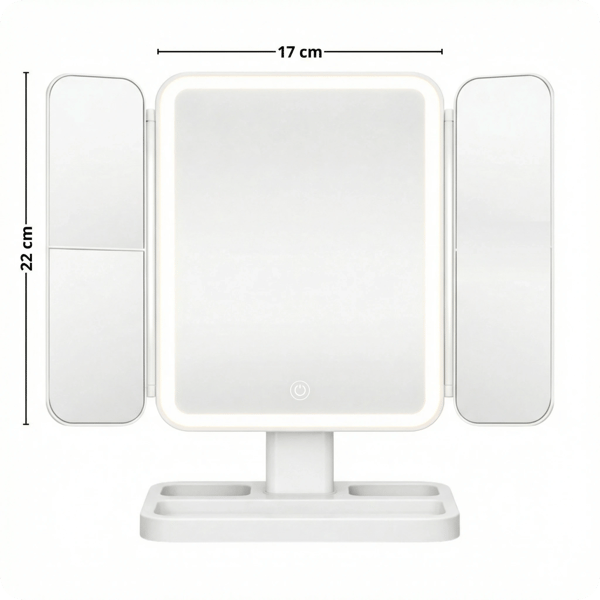 Hollywood hvidt foldbart makeupspejl 22x17cm LED