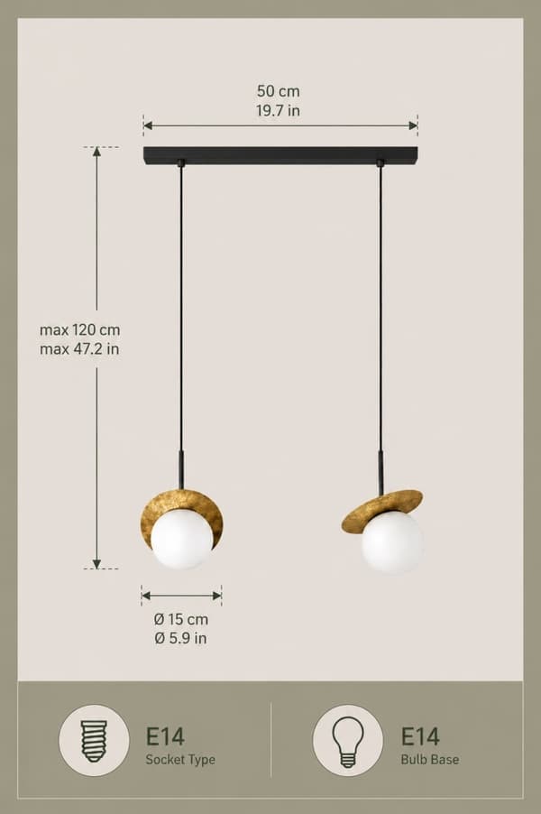 Hængelampe 2xE14 Aura Sort/Guld