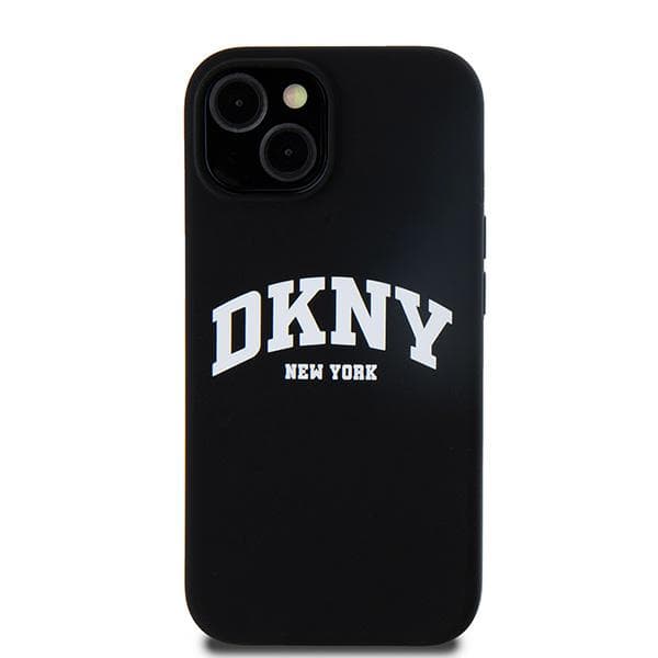DKNY Liquid Silicone White Printed Logo MagSafe-etui til iPhone 15, sort