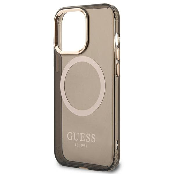 Guess Gold Outline Translucent MagSafe-etui til iPhone 13 Pro / 13, sort