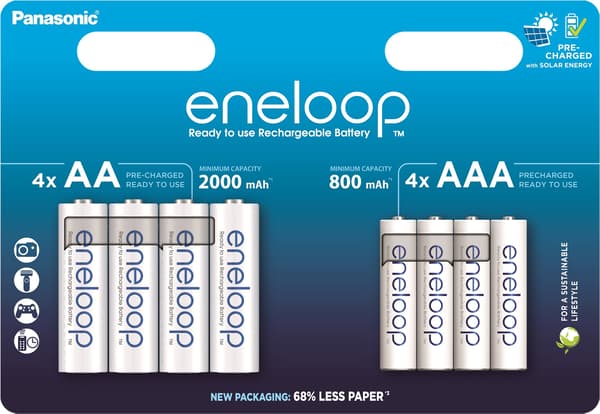 Panasonic Eneloop AA 2000 4BP mAh akut + Panasonic Eneloop AAA 800 4BP mAh akut (BK-3MCDE+4MCDE/8CP)