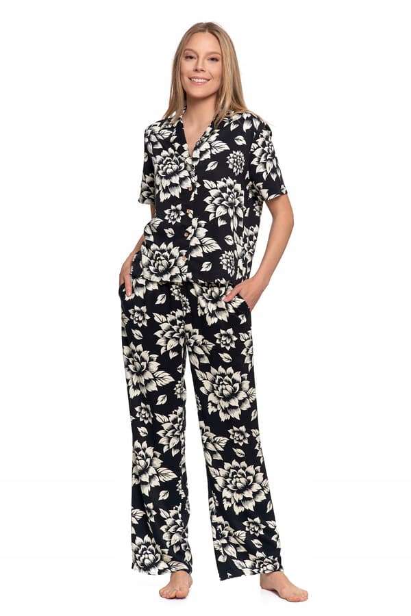 Dame pyjamassæt med korte ærmer, viskose, MORAJ 3XL SORT
