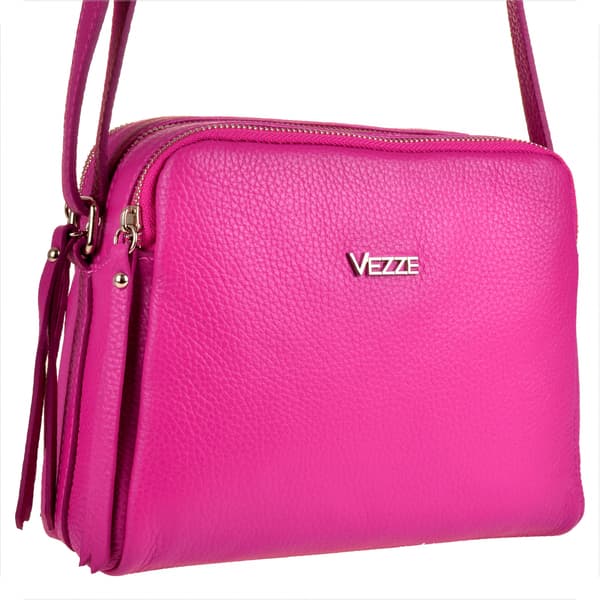 Modern damväska i läder, M, fuchsia rosa