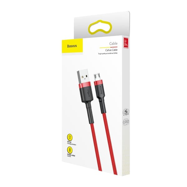 Holdbart fleksibelt kabel USB microUSB QC3.0 2.4A 1M rød