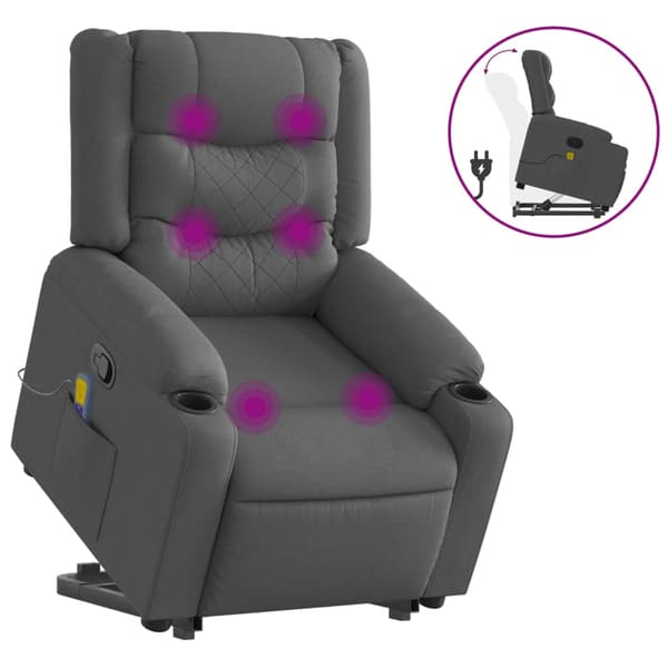 vidaXL Lyftbar massagefåtölj mörkgrå tyg