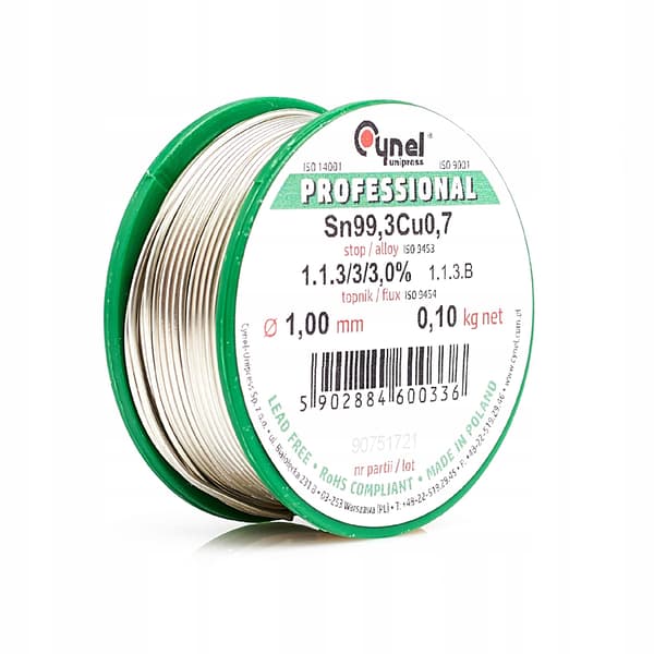 Tin Cynel lyijytön Sn99.3CU0.7 1.00mm 100g