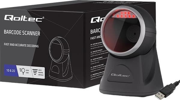 Stationær præcisionsstregkodescanner Qoltec 1D, 2D, USB Sort