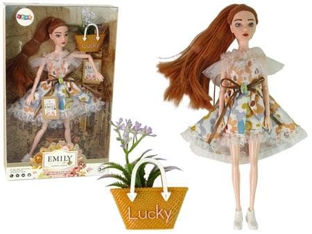 Emily efterårsdukke langt rødt hår, blomster