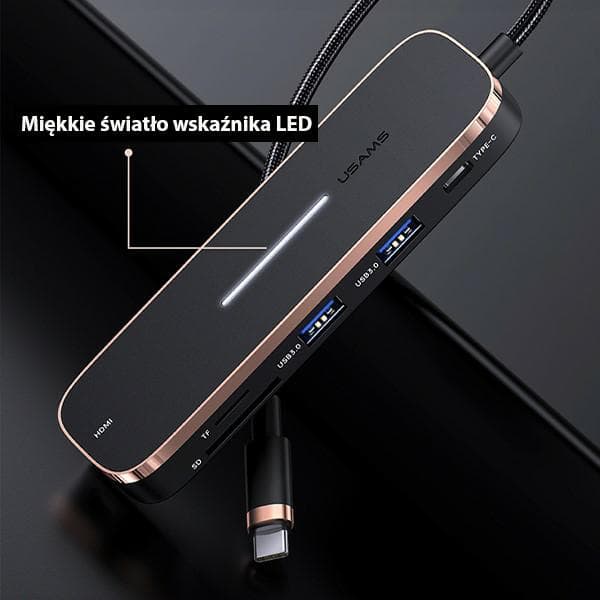 USAMS HUB 3xUSB + USB-C + HDMI-adapter Svart