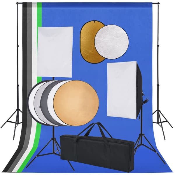 vidaXL Studio Kit med softbox-lys, baggrunde og reflektorer