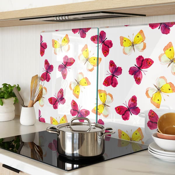 Dekorative serveringsbrætter i glas til snacks, sommerfugleblomst, 2x40x52 cm