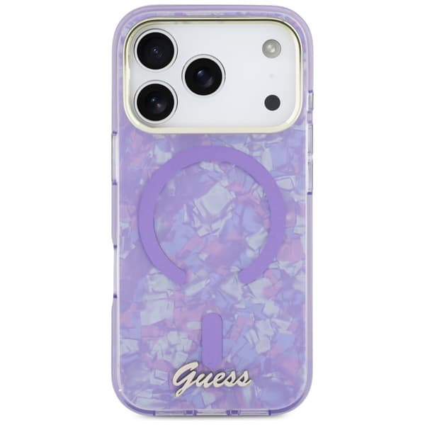 Guess IML Shell Script Metal MagSafe-cover til iPhone 17 Pro Max lilla