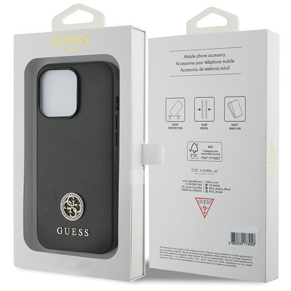 Guess Strass Metal Logo-cover til iPhone 13 Pro, Sort