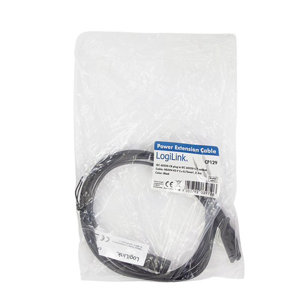 LogiLink IEC C8 til IEC C7 strømforlængerkabel, 2m, sort, universal