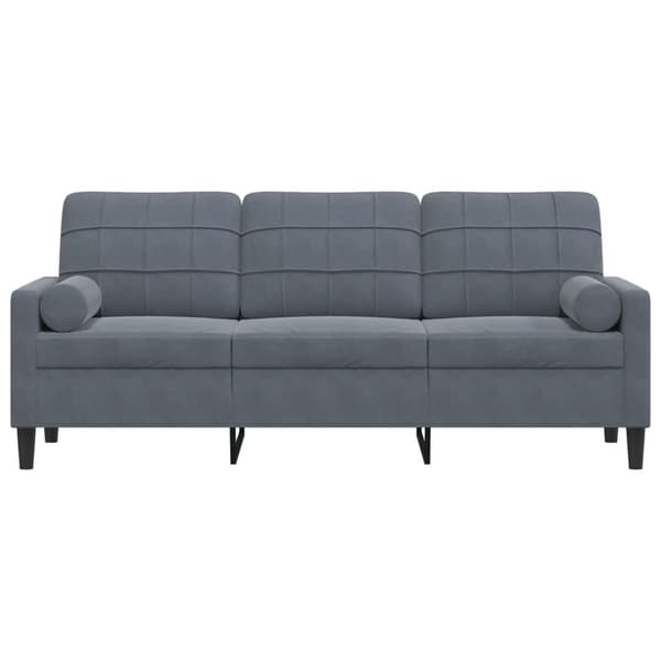 vidaXL 3-sitssoffa med kuddar, mörkgrå, 180 cm, sammet