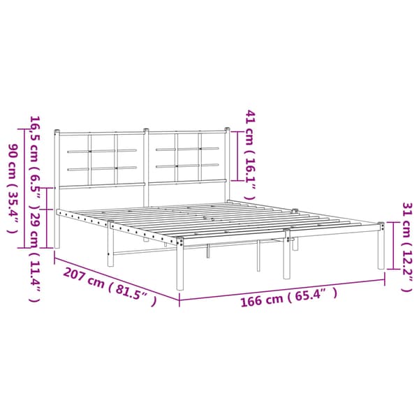 vidaXL metalsengestel med hovedgærde sort 160x200 cm