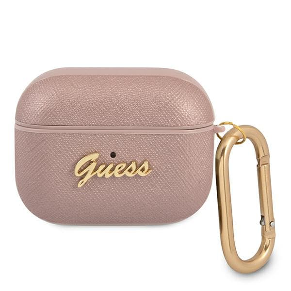 Guess Saffiano Script Metal Collection-etui til AirPods Pro, lyserød