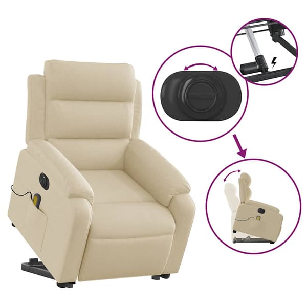 vidaXL Lyftbar massagefåtölj, elektrisk, vilstol, krämfärgad