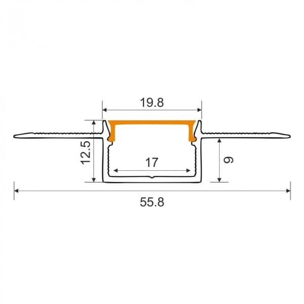 LED Strip Profil Indbygget Sort + Sort Afdækning Endekappe 1m Ecolight