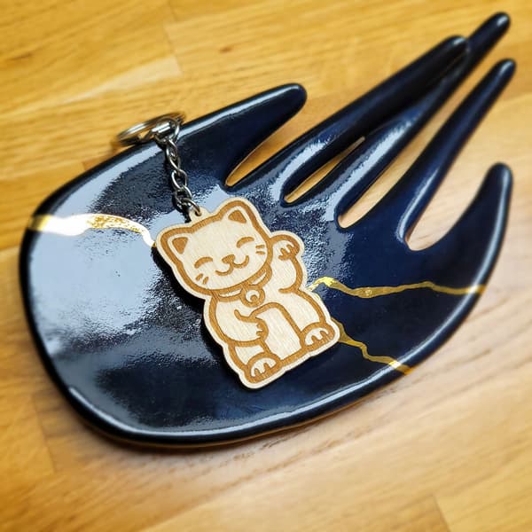 Maneki Neko japansk heldigkat nøglering