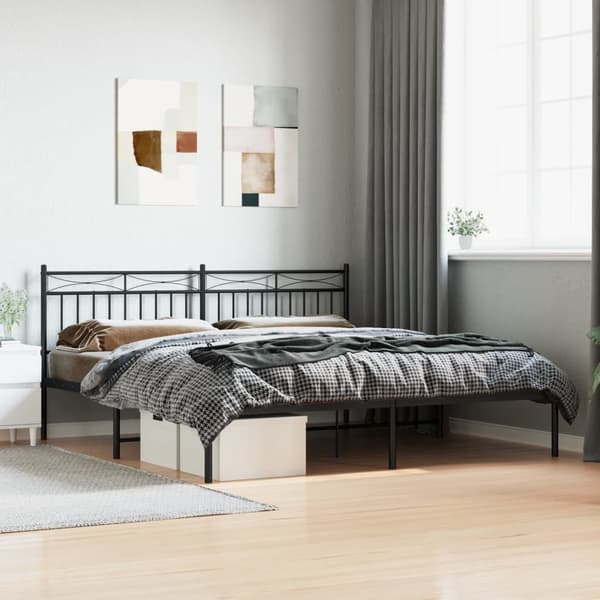 vidaXL metalsengestel med hovedgærde sort 180x200 cm