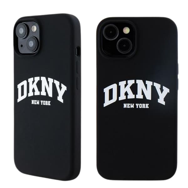 DKNY Liquid Silicone White Printed Logo MagSafe-etui til iPhone 14, sort