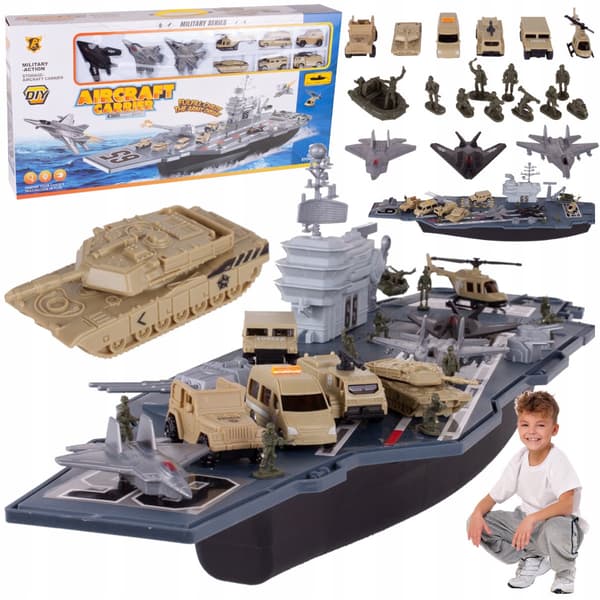 [5] Militärfartyg Hangarfartyg + Flygplan Bilar Soldater U716