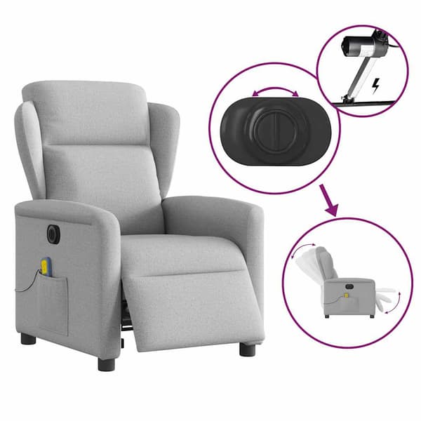vidaXL elektrisk lænestol med massagefunktion, grå, stof